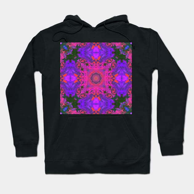 Psychedelic Kaleidoscope Square Purple Pink and Blue Hoodie by WormholeOrbital